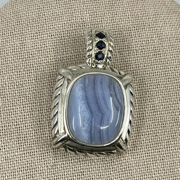Vintage Judith Ripka Sterling Silver Pendant - Blue Lace Agate Gemstone Enhancer - Picture 8 of 16